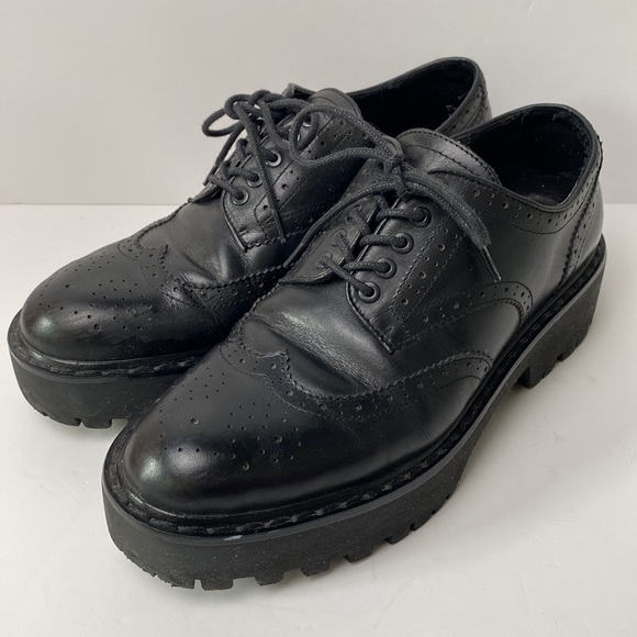 Zara Shoes Women US 6.5 EU 37 Black Brogue Oxford Chunky Lug Sole Platform - Picture 5 of 14
